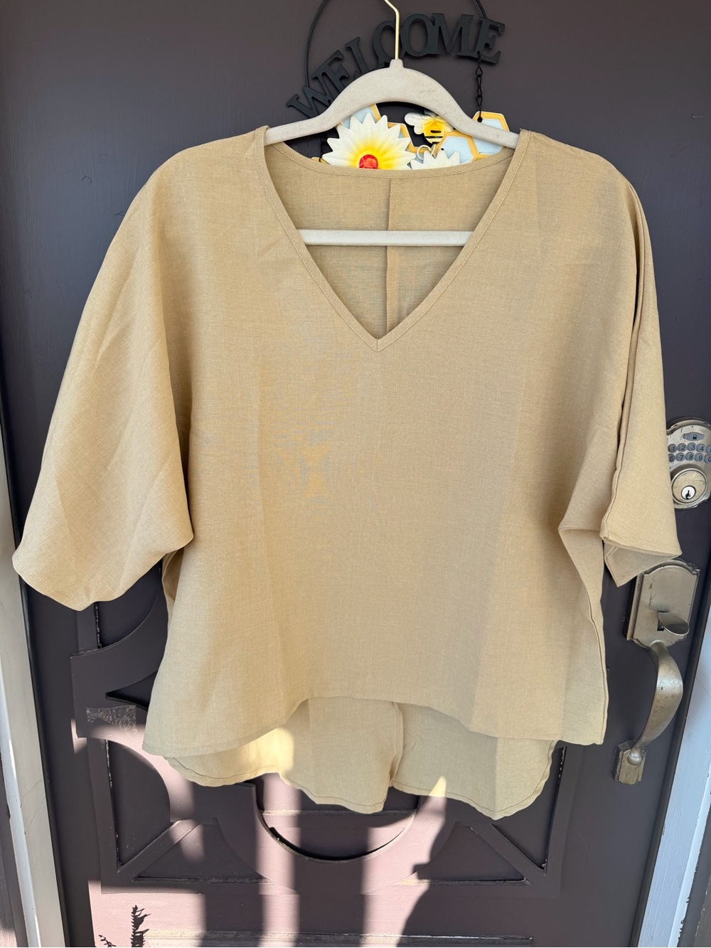 Unlisted Sand V-Neck Short Sleeve Blouse